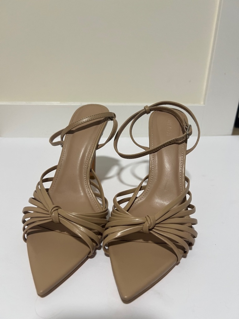 Forever 21 Tan Strappy Pointed-Toe Stiletto Heels